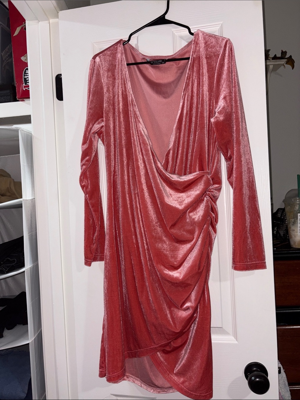 Velvet Drape Wrap Dress - Dusty Rose